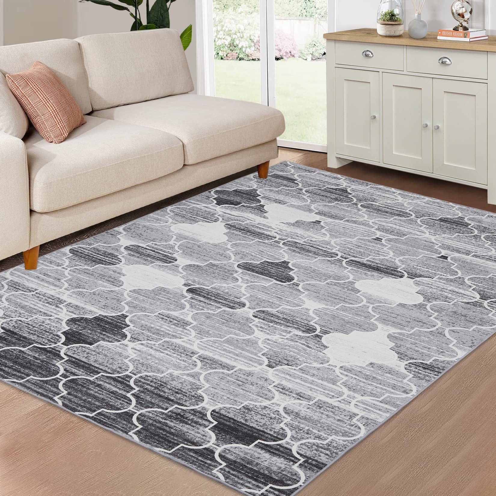 Geometric Print Area Rug, Low Pile Waterproof NonSlip Doormat Floor