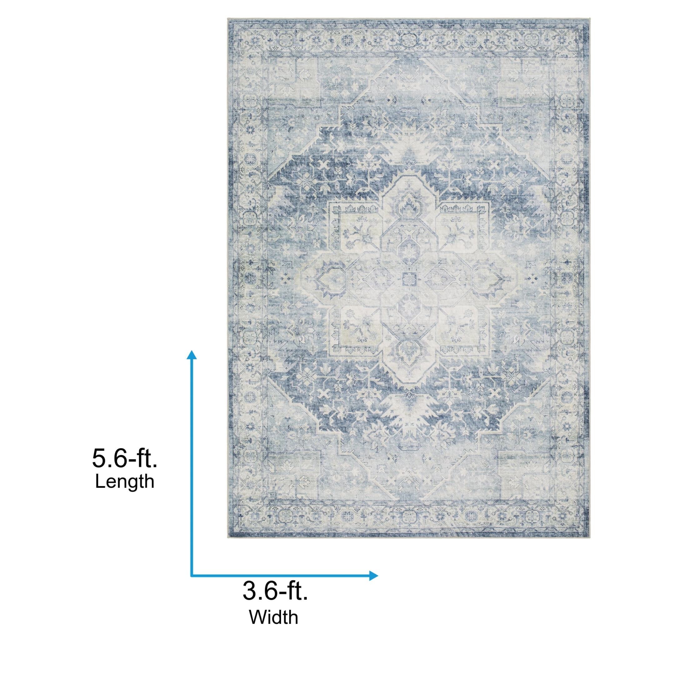 Livabliss Washable Rugs for Living Room, 3x5 Lavable Traditional Powder Blue Area Rug, Bedroom Dining Room Home Decor Stain Resistant Carpet (3'6" x 5'6")