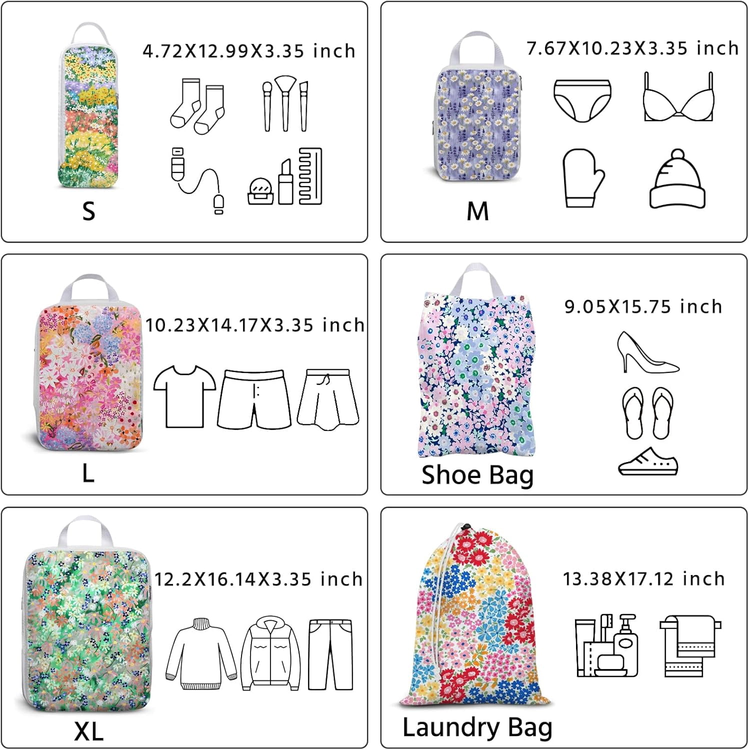 6 Set Compression Packing Cubes Waterproof Suitcase Travel Bag Organizer Luggage Backpack Travel Cubes for Packing