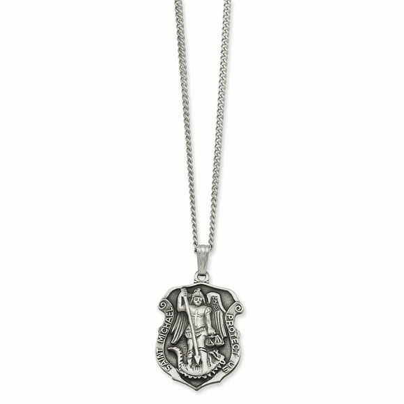 24in Rhodium-plated Kelly Waters St. Michael Medal Necklace 24 Inch