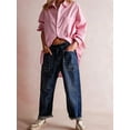 thumbnail image 5 of Womens Loose Horseshoe Jeans Wide Leg Patchwork Low Rise Denim Pants with Pockets Splash Ink L, 5 of 7