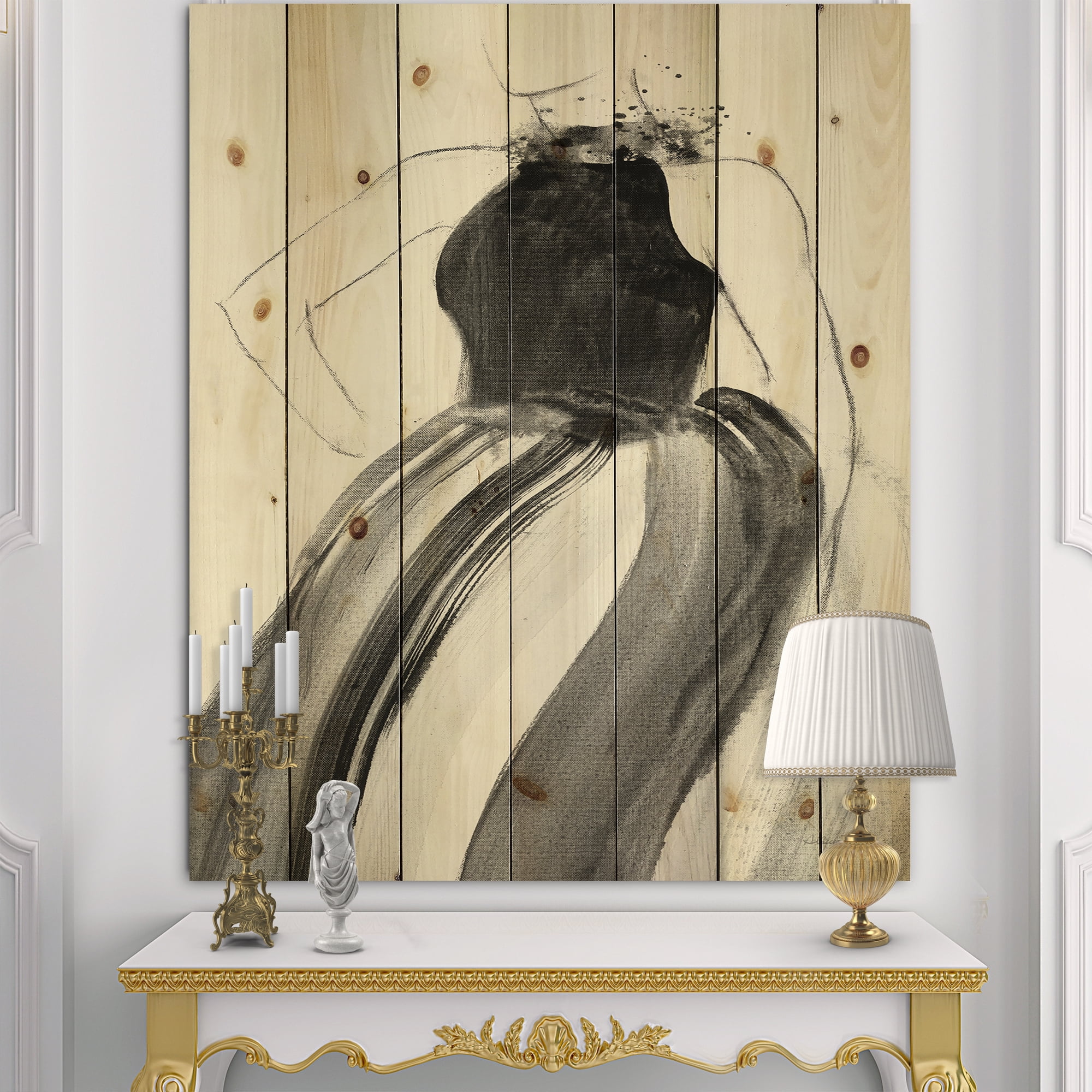 Designart 'Glam and Fashion Feminine II' Fashion Figures Print on Natural Pine Wood