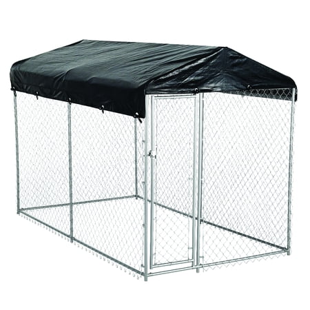 AKC® American Kennel Club® 5ft x 10ft x 6ft High Galvanized Chainlink Dog Kennel with Roof, Waterproof Cover and Free Training Guide
