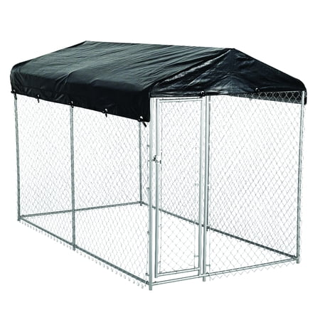 AKC® American Kennel Club® 5ft x 10ft x 6ft High Galvanized Chainlink Dog Kennel with Roof, Waterproof Cover and Free Training