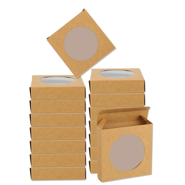 16Pcs Cajas de Embalaje de Jabón 3.9 x 3.9 x 0.9 Pulgadas Caja de Jabón de Kraft para Panadería, Embalaje de Caramelos, Exhibición de Joyería (Marrón)