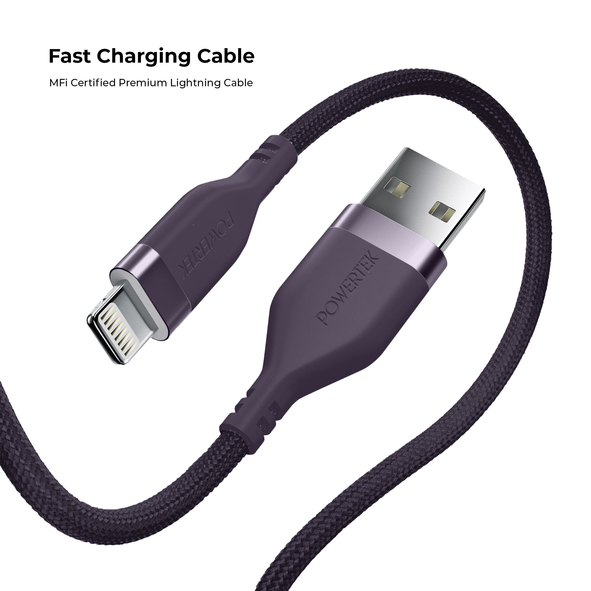 Liquipel Powertek Premium Braided USB-A to Lightning Cable - Purple