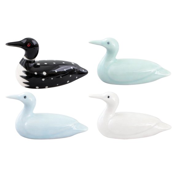 4 Pcs Ceramic Duck Chopstick Holder Set, Fun Table Decor with Green, Blue, White, Speckled Duck Figurines, Measures 2.5 x 1 x 1.3 in / 63 x 25 x 34 mm