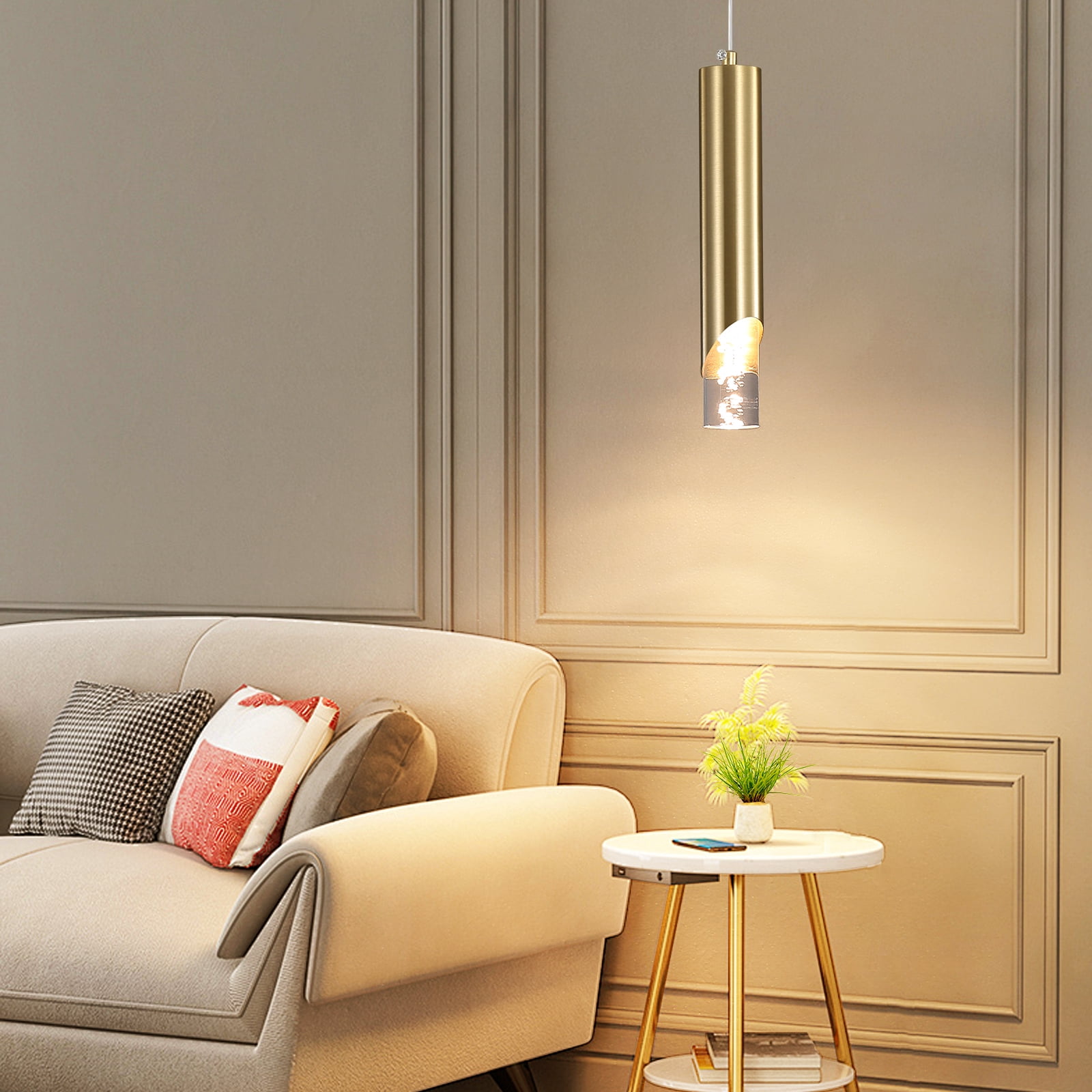 Modern Linear Pendant Light for Kitchen Island, LED Hanging Light Fixture with Bubble Acrylic, 3 Color 3000K/4500K/6500K, Mini Ceiling Chandelier Lighting for Dining Room, Bedroom, Hallway