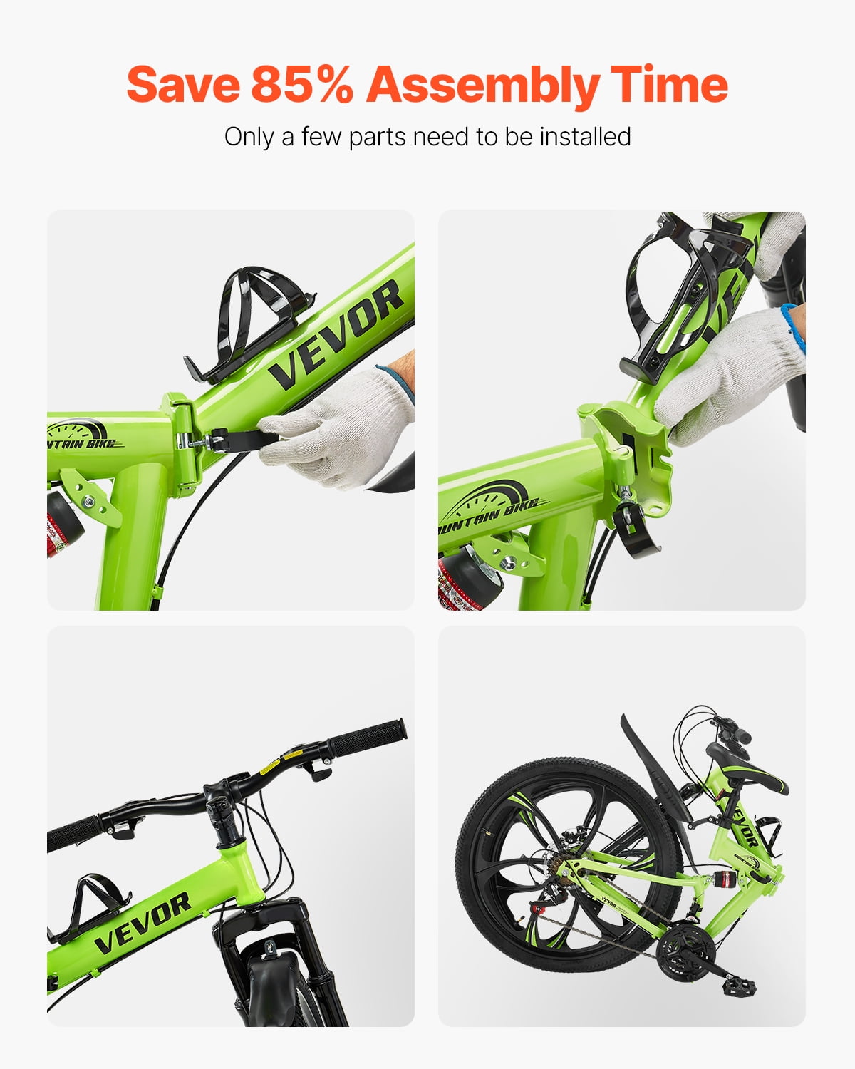 VEVOR 26-inch Collapsible Mountain Cycle, MTB Bike featuring Comprehensive Shock Absorption, 21-gear Transmission, Cushioned Seat, Disk Braking System