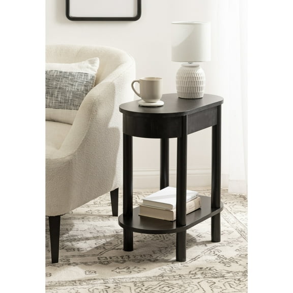 Kate and Laurel Koji Modern Tiered Rectangular Side Table, 22 x 12 x 24, Black, Transitional Two-Tier Wood Capsule End Table with Storage for Use as Bedroom Accent or Indoor Plant Stand