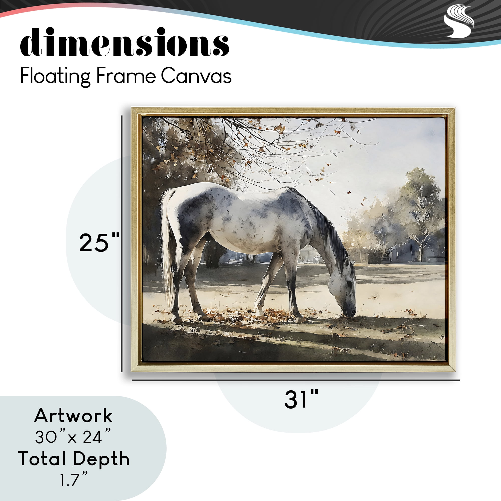 Stupell Industries Grey & White Mare Grazing Gold Framed Floater Canvas Wall Art, design by Franklyn Gregory