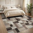 thumbnail image 3 of ODIKA 8'x10' Washable Area Rug Durable, Non-Slip Interlocking Shapes Beige Large Brushstroke Abstract Neutral Block Playful for Living Room, Under Sectional, Family, 3 of 7