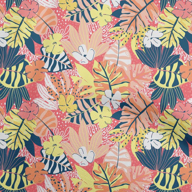 oneOone Tissu Georgette Viscose Rose Floral Tropical Matériel de Robe Tissu Imprimé Tissu au Mètre 42 Pouces de Large