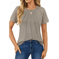 thumbnail image 1 of UVN Blusas para Mujer de Manga Corta Tops de Encaje Verano Casual Cuello Redondo Camisas Plisadas, 1 of 9