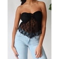 thumbnail image 6 of Yunliwuli Women's Lace Tube Tops Off Shoulder Sleeveless Backless See Through Front Split Ruched Tie Up Crop Tops for Summer, 6 of 10