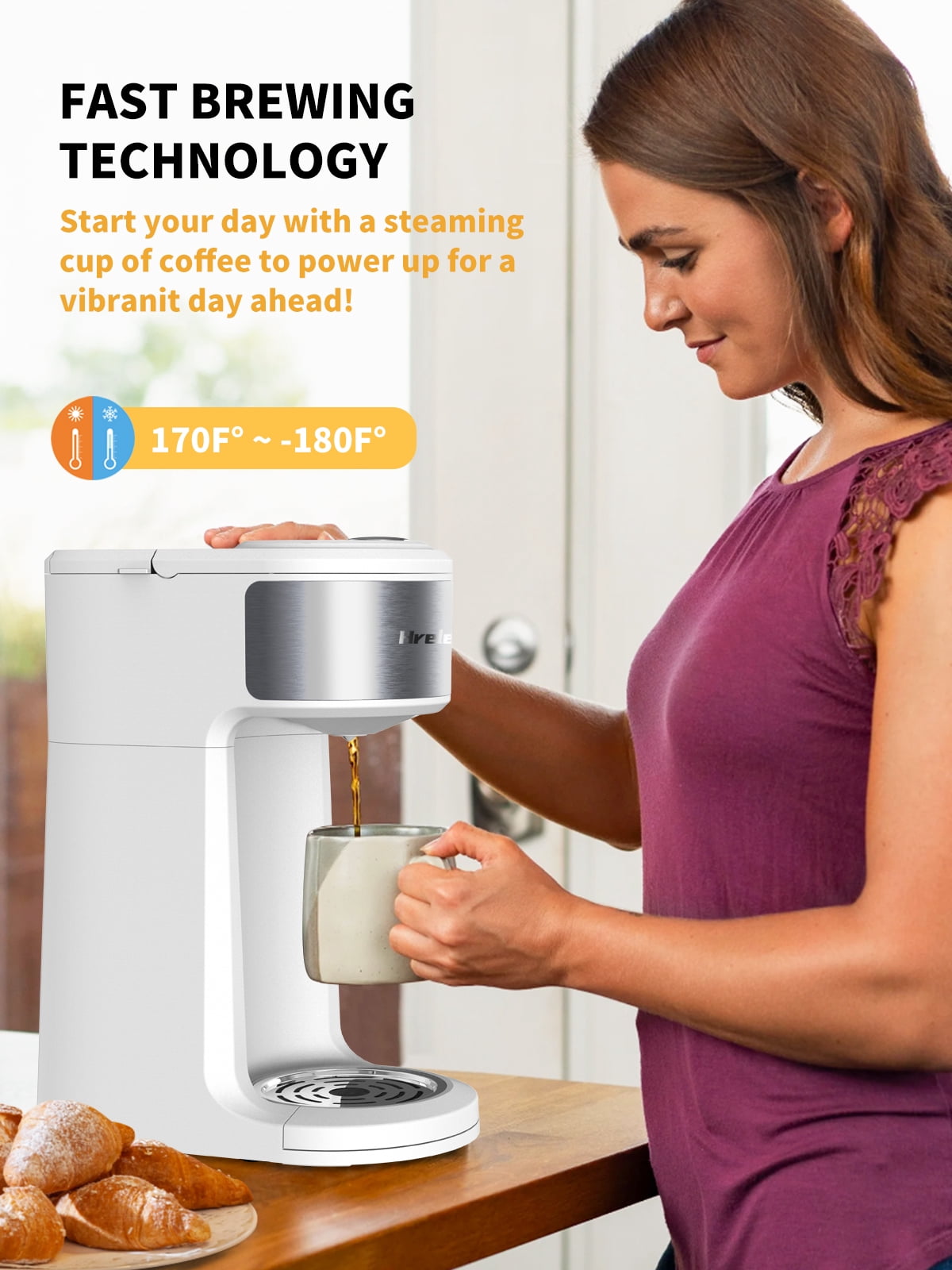 2-Way Single Serve Coffee Maker Brewer for Capsule and Ground Coffee, Mini Coffee Machine with Self-Cleaning Function and 8-14 oz Brew Size