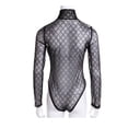 thumbnail image 4 of Diconna Women New Black Sheer Mesh Lace Jumpsuit Long Sleeve Top Turtleneck Bodysuit, 4 of 6