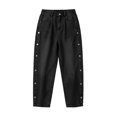 thumbnail image 5 of Women's Baggy Jeans Elastic High Waist Loose Tapered Denim Pants Side Button Detail Y2K Trousers with Pockets Vintage Casual Streetwear Black, 5 of 6