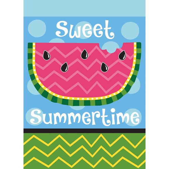 Sweet Summertime Watermelon Pink and Green Chevron 13 x 18 Small Garden Flag