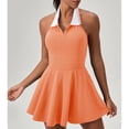 thumbnail image 4 of Gamivast Women Halter Skater Dress Contrast Collar V-Neck Sleeveless A Line Mini Dress Athletic Tennis Golf Casual Summer Cute Fashion Sundress Gown, 4 of 7