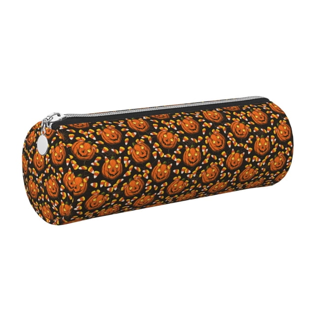 Easygdp Quirky Corn Pumpkin para Estuche de Lápices Cilíndrico de Cuero con Cremallera, Organizador de Lápices de Cuero para Escuela, Oficina y Viajes