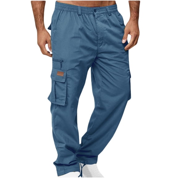 Tnhcen Men's Elastic Waist Multi - Pocket Cargo Pants with Drawstring Cuffs, 100% Polyester Quick Dry Lightweight Casual Outdoor Sports Fitness Work Trousers M - 3XL