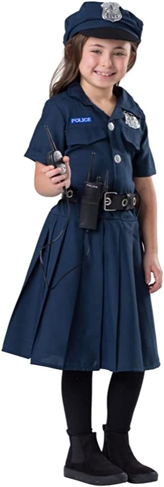 Hengrongshen Costume de policier pour enfant fille, tenue de policière avec casquette, ceinture, talkie-walkie, menottes et accessoires, pour carnaval, Halloween, déguisement (XL-135-140cm