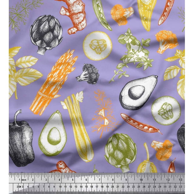 Soimoi Blue Poly Georgette Fabric Mixed Vegetable Fabric Prints By Yard 52 Inch Wide