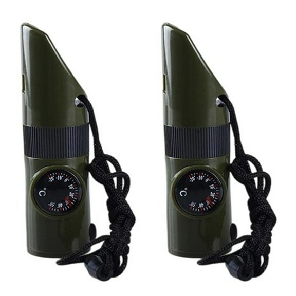 7 in 1 Emergency Survival Whistle with Compass Flashlight Thermometers for Outdoor Hiking Camping