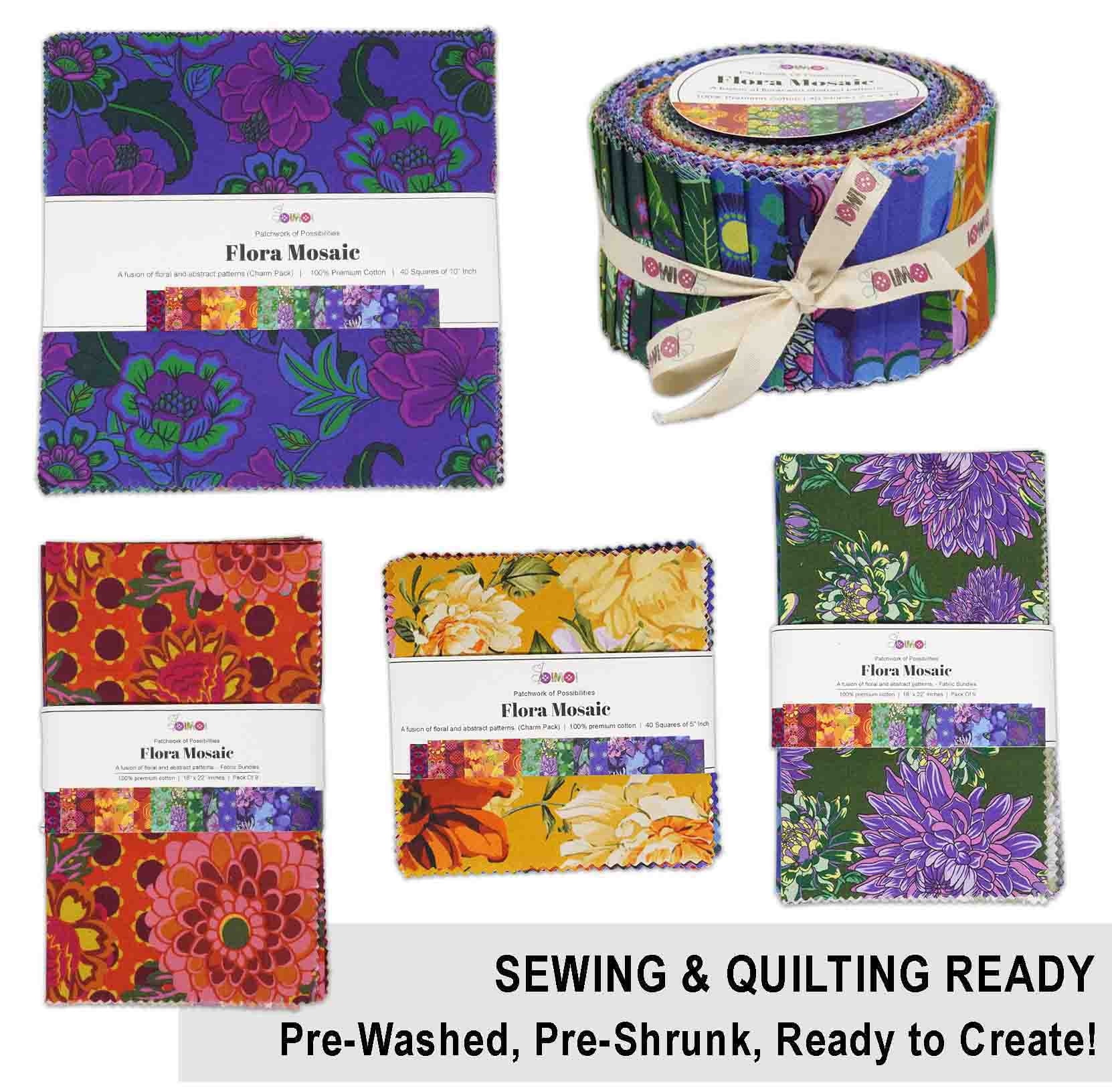 Soimoi Jelly Roll Fabrics for Quilting 40 Strip 2.5" Cotton Strips Bundles, Perfect Quilting Fabric for Craft Project, Precut Quilt Fabirc, Cotton Strips for Home Decor, Blanket, Rugs - Flora Mosaic