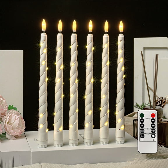 Qocolcyl 6 Pack Ghost Flameless LED Taper Candles,Remote Control Timable Flickering Light Sticks,Halloween Decorations for Indoor Window Fireplace Holiday Table Ornament