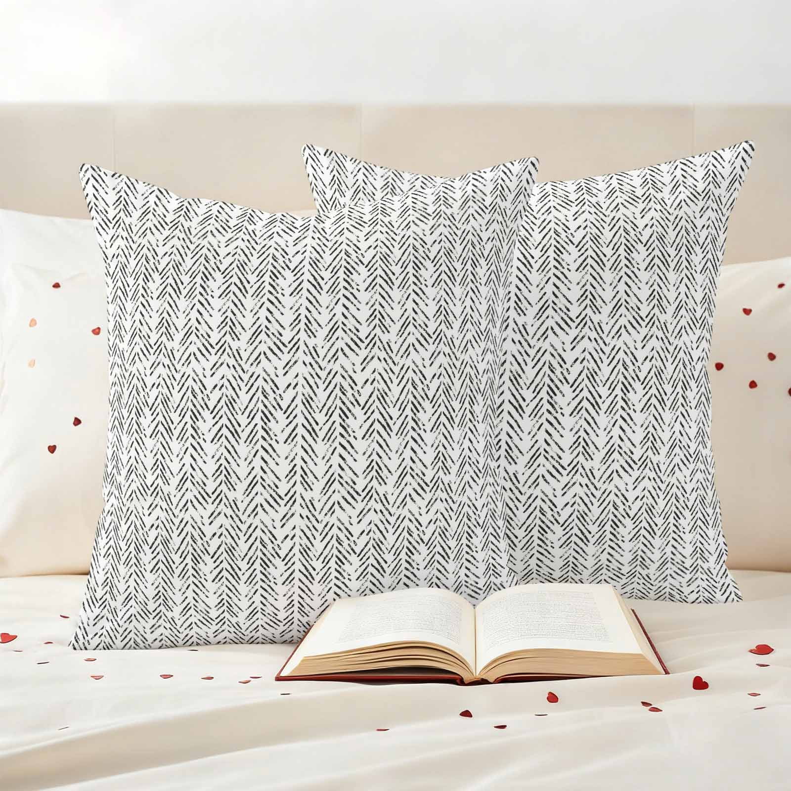White Black Striped Outdoor Waterproof Pillow Covers, Abstract Modern Art Irregular Stripe Decorative Square Throw Pillowcase Sofa Cushion Sham for Patio/Couch/Chair, 18"x18" 2 Pack