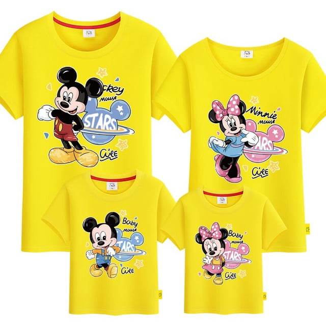 Dibujos animados Mickey Mouse Minne Familia Ropa a juego Papá Mamá Niños Niñas Trajes a juego Niños Camiseta para adultos Camisetas Ropa de verano para niños (120) Gao Jinjia LED