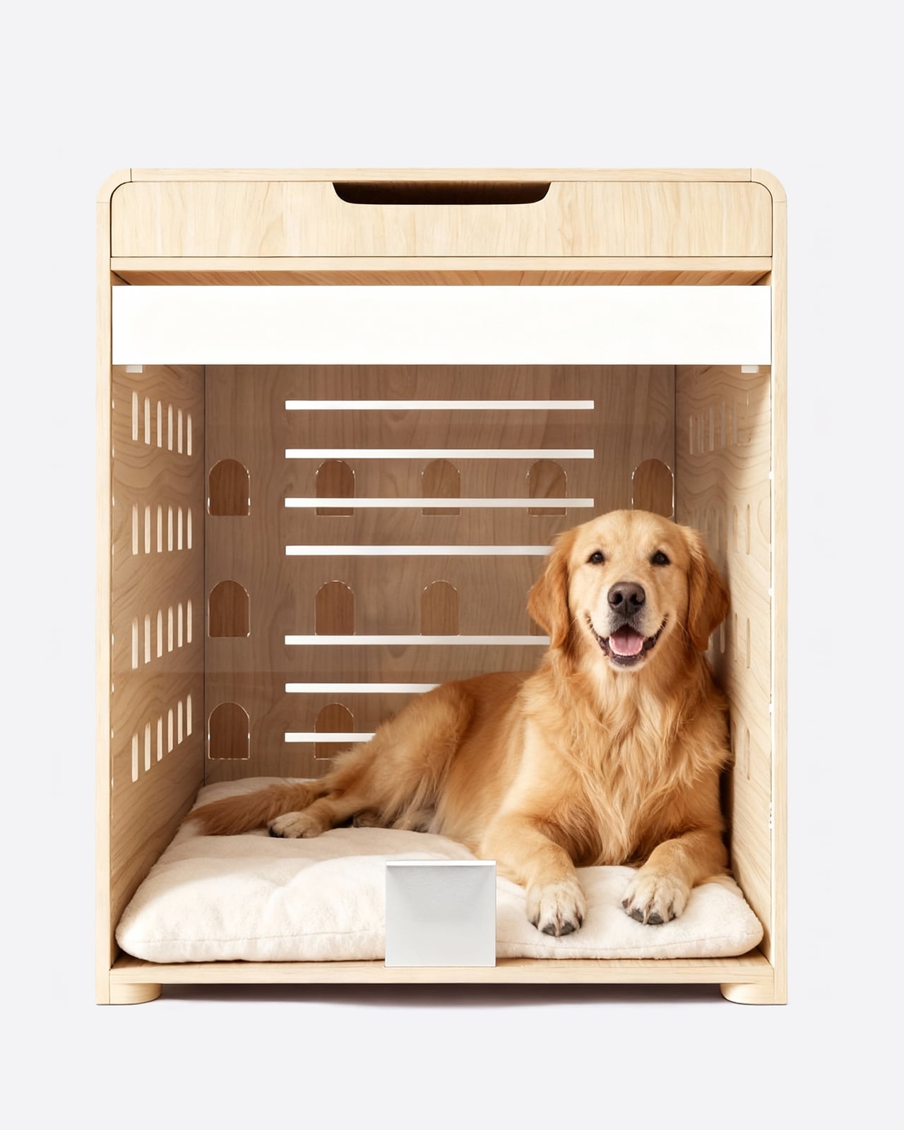 Furnibear Modern Dog Crate Furniture with Charging Station, Multifunctional Side End Table Indoor Kennel with Hidden Door for Small and Medium Dogs Breeds up to 55lb,Oak
