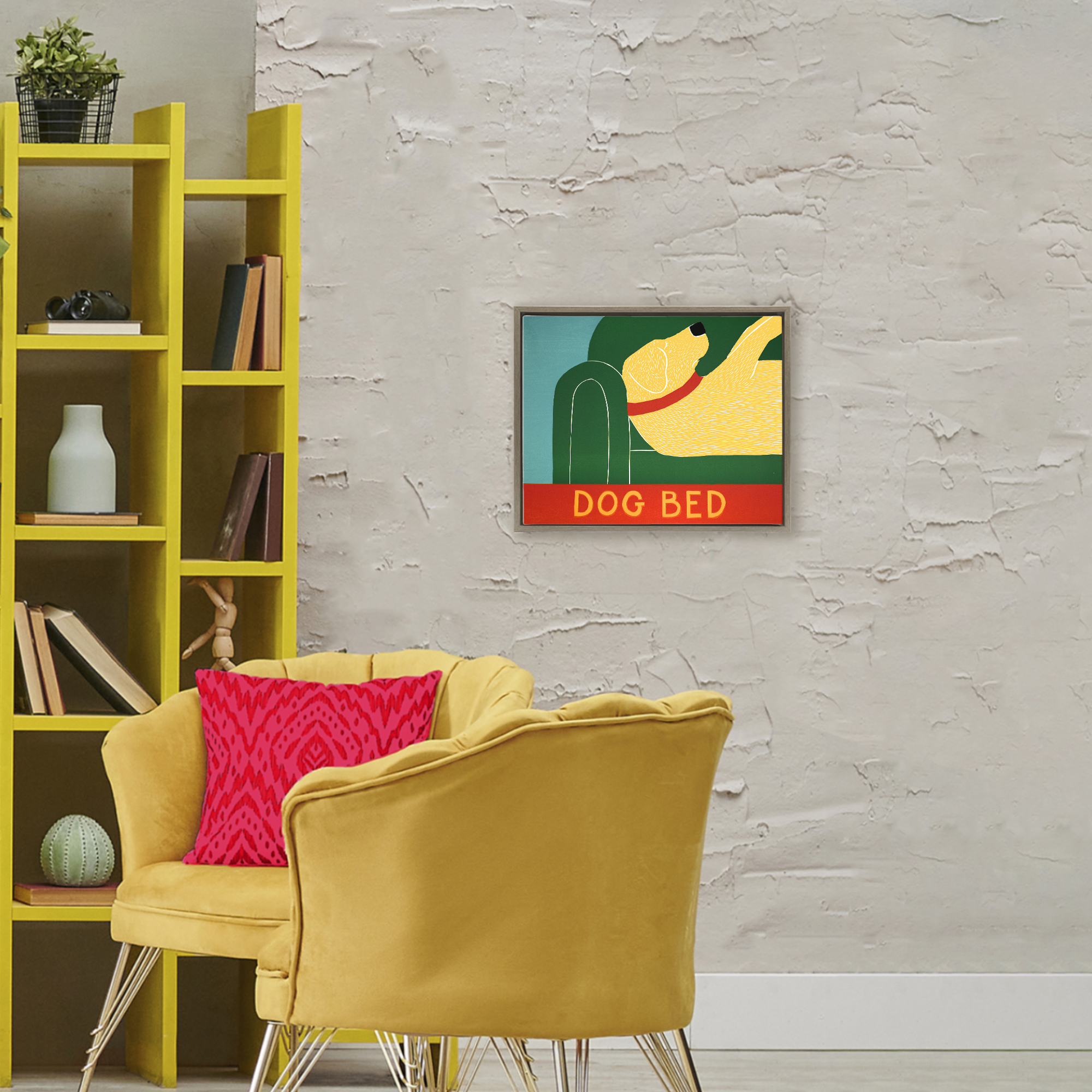 Dog Bed Labrador Brown Framed Floater Canvas Wall Art, design by Stephen Huneck
