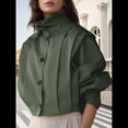 thumbnail image 4 of Chaqueta Plisada de Larga con Cuello y Botones para Mujer, Gabardina Corta Informal para y Otoño. Verde L, 4 of 9