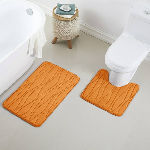Yafa Home Fashion Orange Foam Bath Rug Set, 17" X 32"   20"X 20", Non-Slip (2 Count)