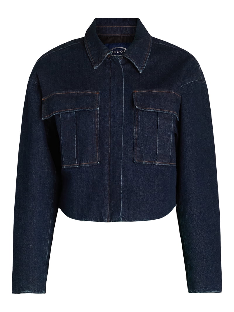 Scoop Women's Oversized Cropped Denim Jacket, XS-XXL, Vintage