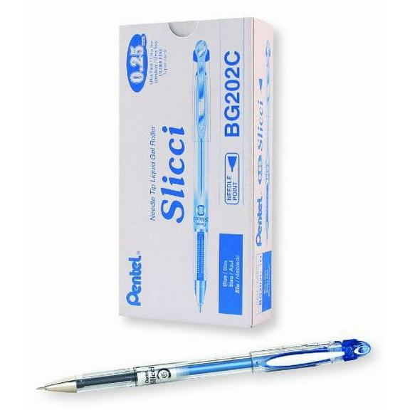 Pentel Arts Slicci 0.25 mm Extra Fine Gel Pen, Blue Ink, Box of 12 (BG202-C)