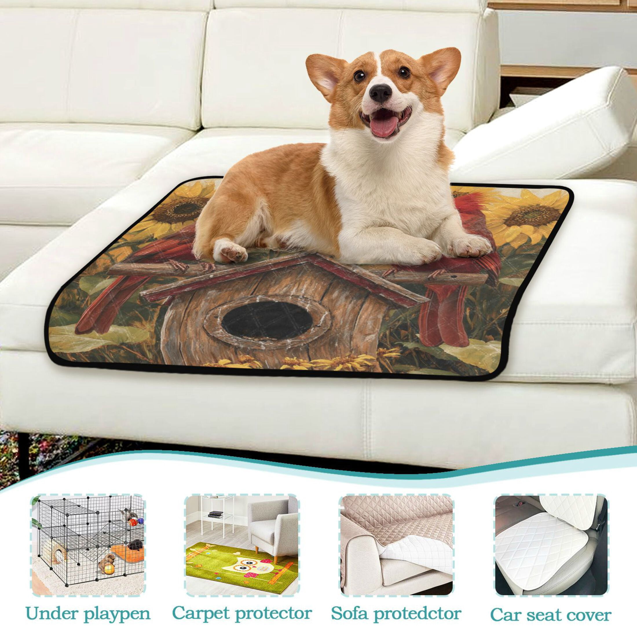 Qxltty Summer Sunflowers Cardinal Bird Cat litter Pads Pet Set of 2 Diaper Mats Center Anti-leakage Layer Absorbent Soft and Comfortable