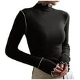 thumbnail image 2 of Charella Women's Turtleneck Knitted Basic Shirt Casual Long Sleeve Slim Fitted Tops Black,8, 2 of 7