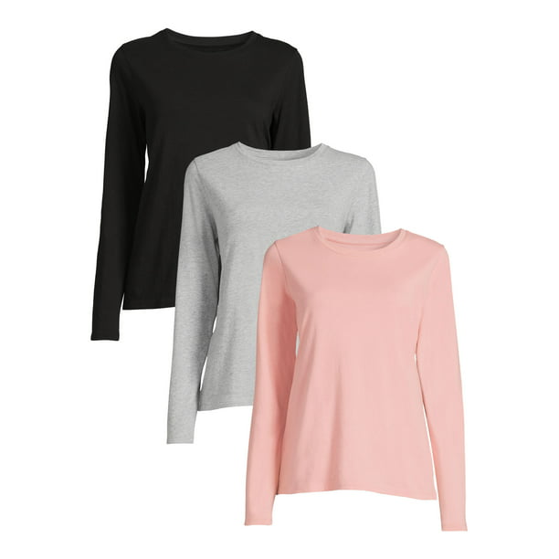 Time and Tru Women's Crewneck Tee with Long Sleeves, 3-Pack - Walmart.com