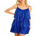 thumbnail image 1 of Women Layered Ruffles Cake Dress Sequins Spaghetti Strap Mini Dress Backless Party Dance Cami Dress, 1 of 8