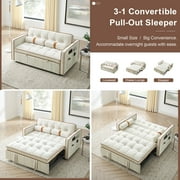 KINFFICT Futon Sofa Bed, Convertible Sleeper Sofa Bed with Pull Out Couch, Modern Velvet Loveseat Sleeper, Small Couch for Living Room, Beige