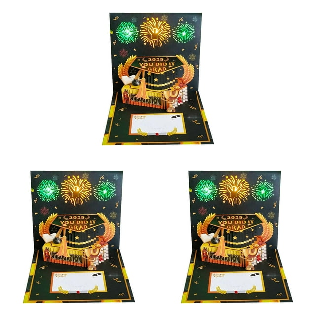 3D Musical Graduation Card 2025 - Lights & Sound Pop Up Greeting Card for High School College University Graduates, Includes Blank Insert & Envelope for Personalization