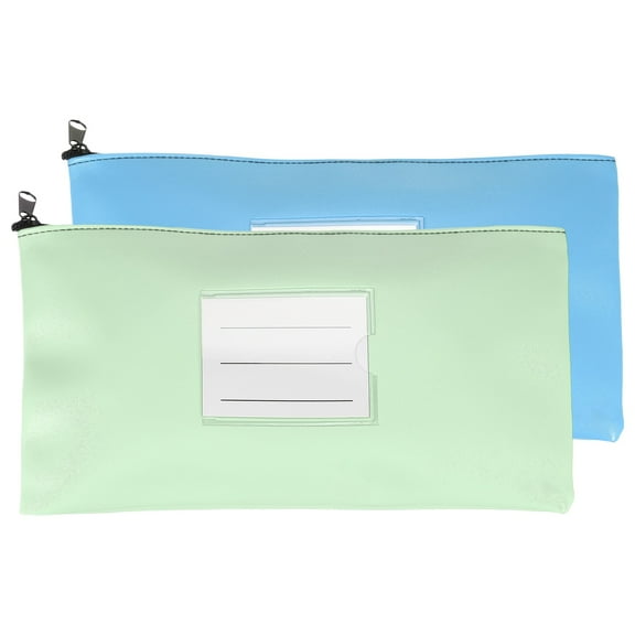 11x6 Inch Money Bags with Zipper, 2Pcs PU Leather Cash Deposit Bank Pouch Envelopes Check Wallet for Coin Cosmetics Invioce Bill, Green/Blue
