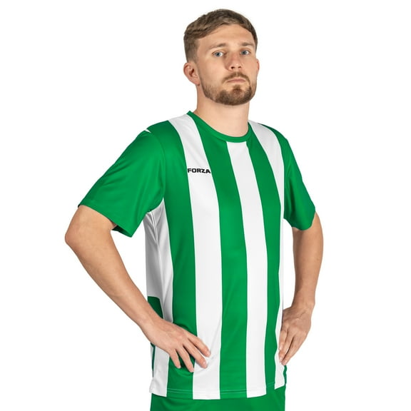 FORZA Men's Striped Soccer Jerseys – Short Sleeve Soccer Shirt Uniforms for Men [Green and White, XXL]