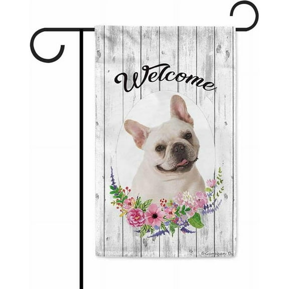 Welcome Spring Summer Flowers Lovely French Bulldog Decor Garden Flag Lovely Floral Seasonal Home Decor Banner for Outdoor Double Side 12.5X18 Inch