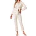 thumbnail image 2 of INSPIRE CHIC Womens Cotton Sleepwear Button Down Lounge Long Sleeve Shirt and Pants Pajama Sets S Apricot, 2 of 6