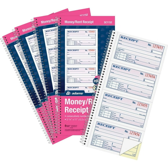 Adams SC1152PK Money Receipt Book,Spiral,2-Part,7-5/8-Inch x11-Inch,1000/PK,WE/CA